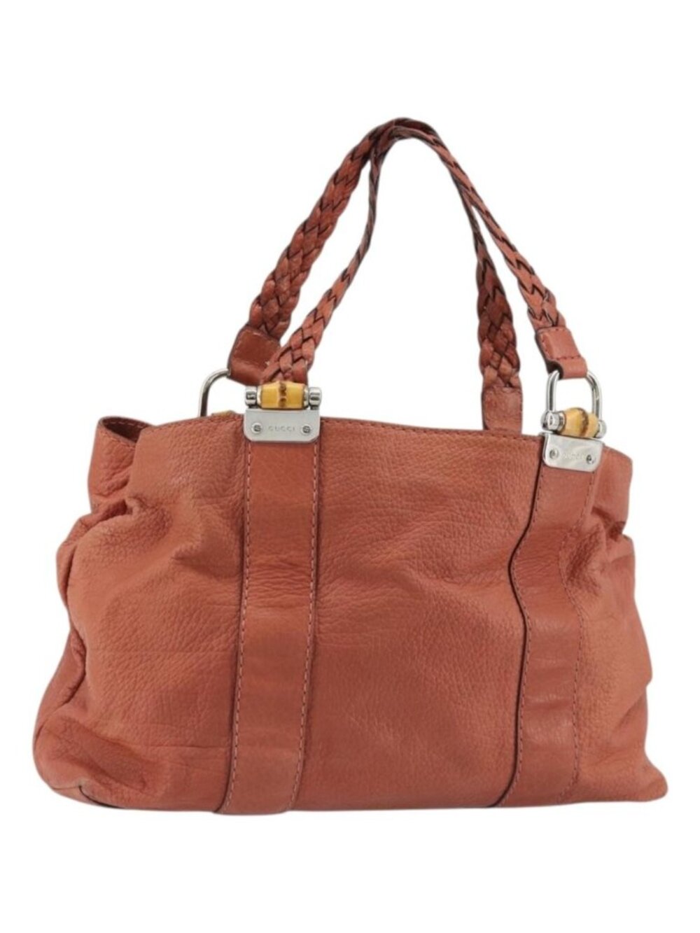 GUCCI Bamboo Tote Bag Leather Pink Silver 232947
